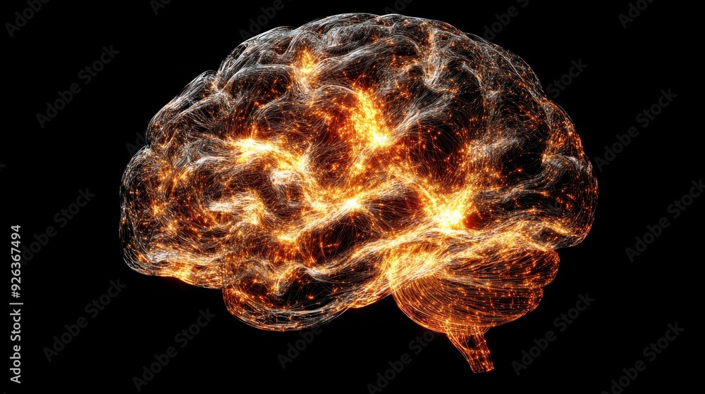 Glowing Brain Network of Intertwined Threads on Dark Background Glowing Brain Network of Intertwined Threads on Dark Background