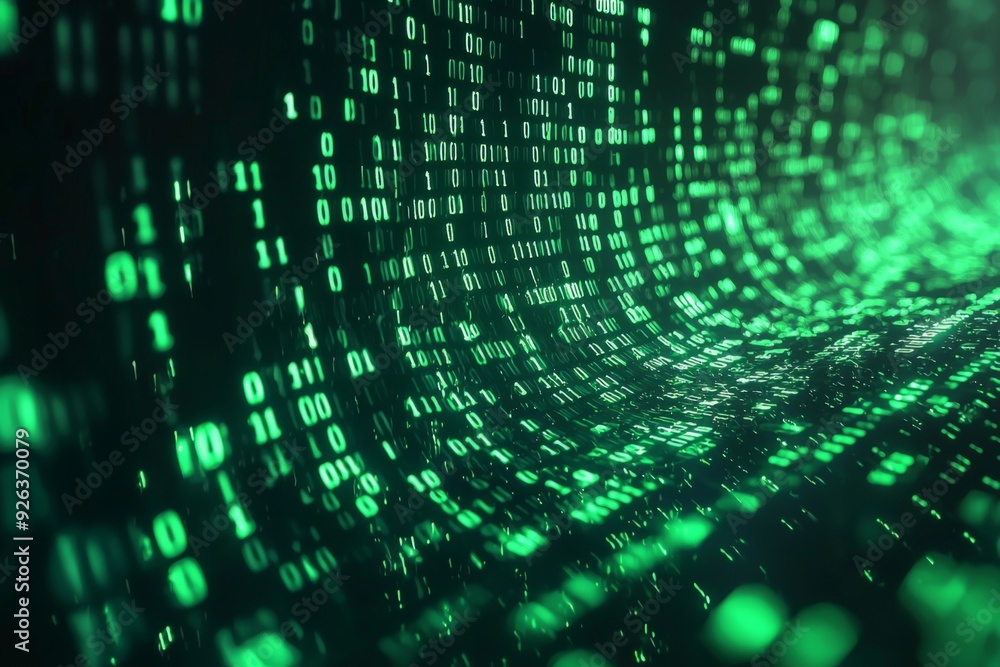 Green Dark Binary Code with Data Streaming Background created with Generative AI Green Dark Binary Code with Data Streaming Background created with Generative AI