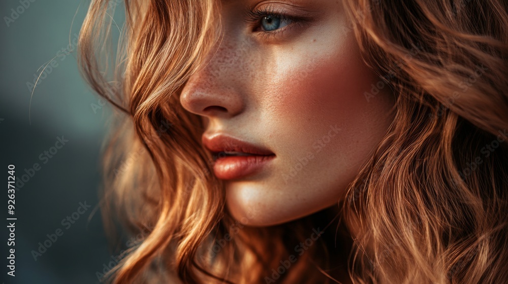 A close-up of a woman with elegant, wavy hair styled in soft, loose curls, with a focus on the shine and movement of her hair. A close-up of a woman with elegant, wavy hair styled in soft, loose curls, with a focus on the shine and movement of her hair.