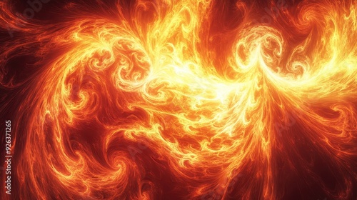 A vibrant, swirling pattern of fiery colors resembling flames and energy.