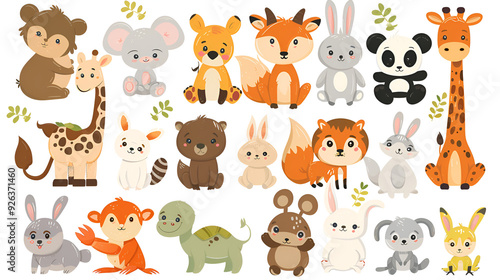 Big set isolated animals. Vector collection funny