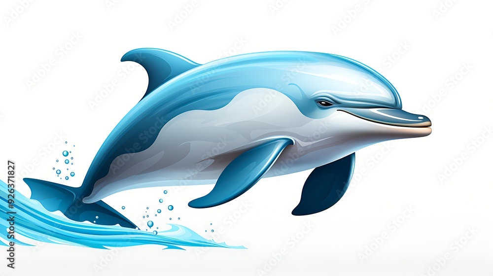 A vibrant, whimsical illustration of a dolphin leaping out of the water with splashes and bubbles, this image can be used for educational materials, marine life promotions, children's books A vibrant, whimsical illustration of a dolphin leaping out of the water with splashes and bubbles, this image can be used for educational materials, marine life promotions, children's books