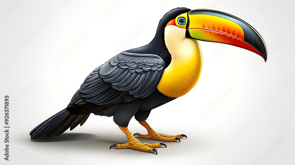 A vibrant illustration of a toucan with a colorful beak, black and yellow feathers, ideal for nature, education, and wildlife-themed projects, A vibrant illustration of a toucan with a colorful beak, black and yellow feathers, ideal for nature, education, and wildlife-themed projects,
