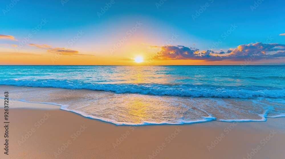 Golden Sunset Over Tranquil Ocean Beach Golden Sunset Over Tranquil Ocean Beach