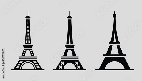 Silhouette Eiffel tower black on a white background illustration. 