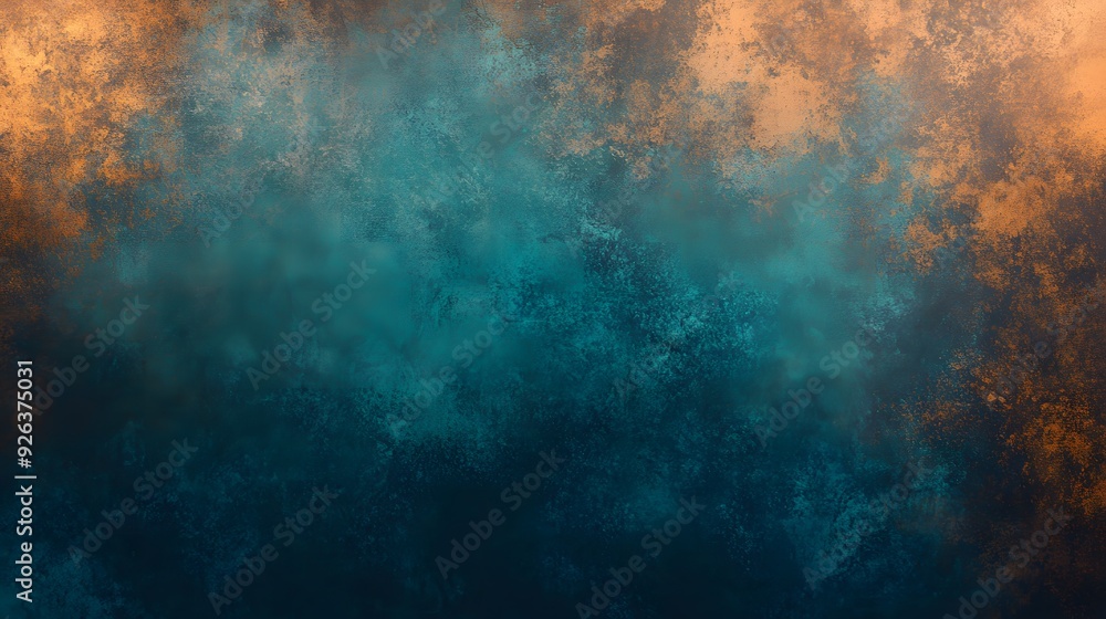 Grainy noisy texture in brown, orange, and blue for a poster background. Dark, moody teal, turquoise, and aquamarine with a grunge retro backdrop and smooth color gradient