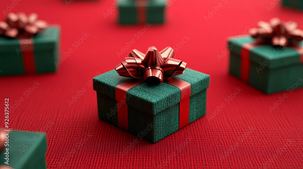 Obraz premium 3D Christmas gift boxes with ribbons and bows, Christmas 3D background, festive and colorful