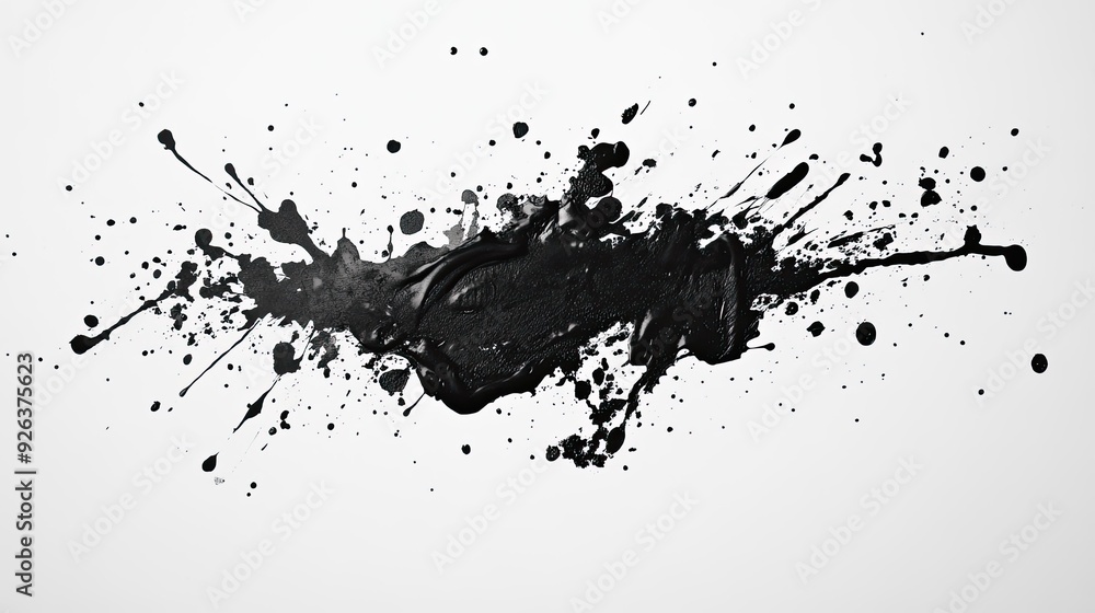 Abstract black ink splatters on a white background, artistic design Abstract black ink splatters on a white background, artistic design