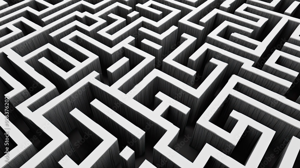 Black and white abstract maze pattern, intricate and complex Black and white abstract maze pattern, intricate and complex