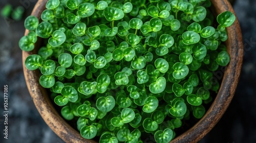 Bacopa Plant in Traditional Indian Pot with Brain Neuron Transformation Illustrating Nootropic Benefits photo