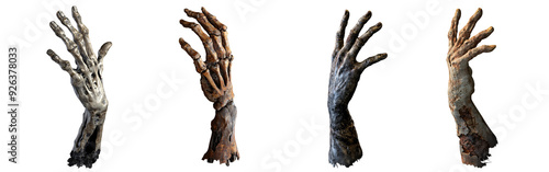 Set of Decayed Hand in Halloween Theme 3D Render Isolated on Transparent Background