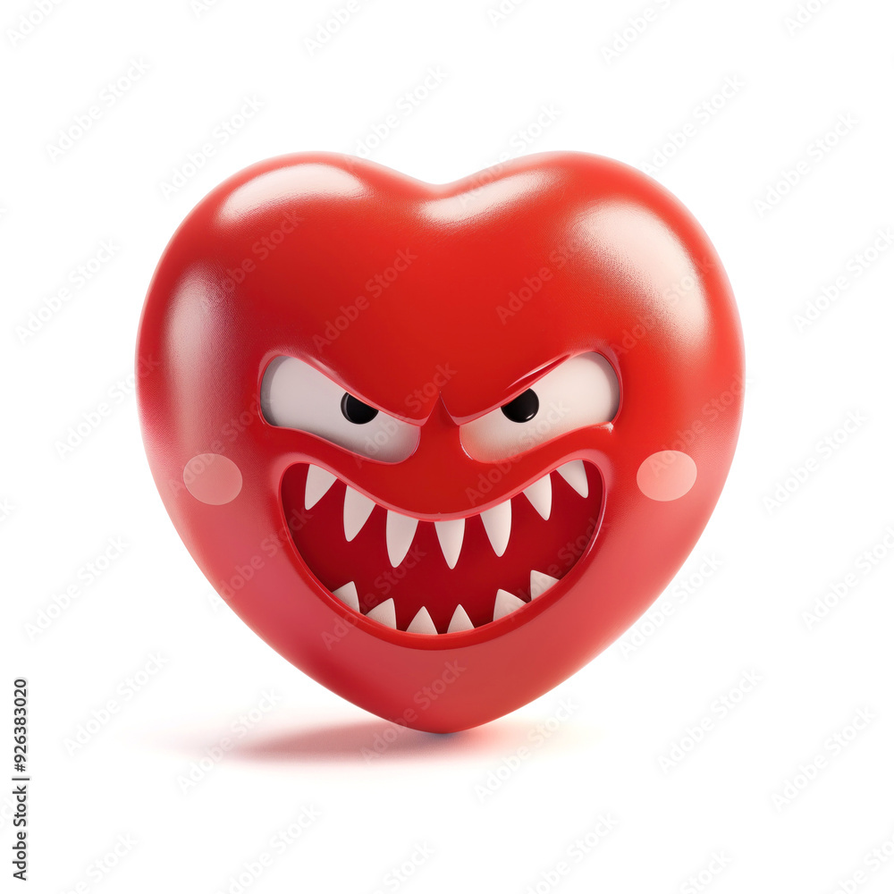 Obraz premium Sinister red heart emoji with a menacing grin, concept of malice and dark humor