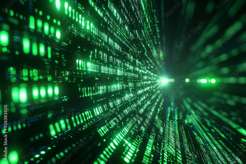 Green Dark Binary Code with Data Streaming Background created with Generative AI Green Dark Binary Code with Data Streaming Background created with Generative AI