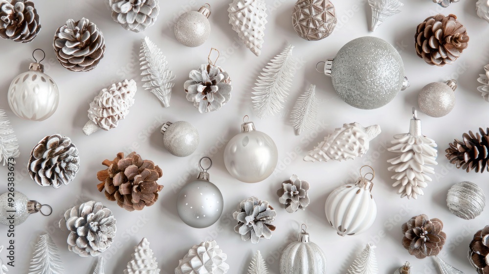 Elegant Christmas Background with Ornaments on White Surface Elegant Christmas Background with Ornaments on White Surface