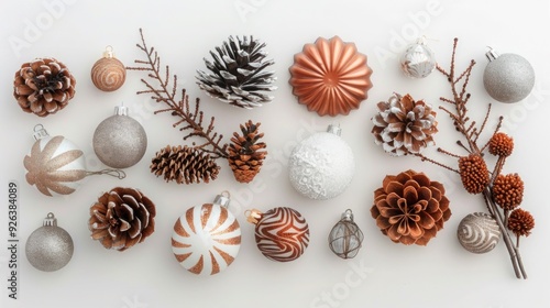 Elegant Christmas Background with Ornaments on White Surface