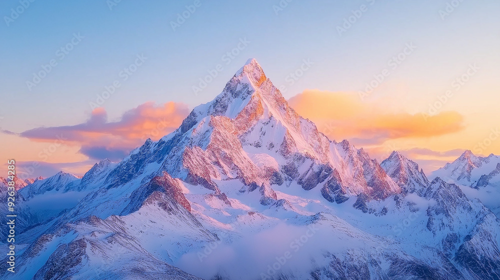 Obraz premium Himalayas mountain tops, snow-capped mountains, golden sunset shining on the almond peaks of Ama Dab, wide angle lens, HD photography, natural scenery, magnificent and awe-inspiring. High resolution.