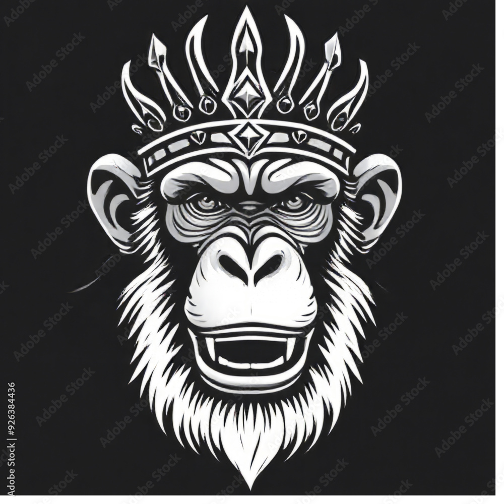 Fototapeta premium Monkey King Head Vector on Black Isolated