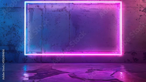 Neon light glowing on a square frame changing colors