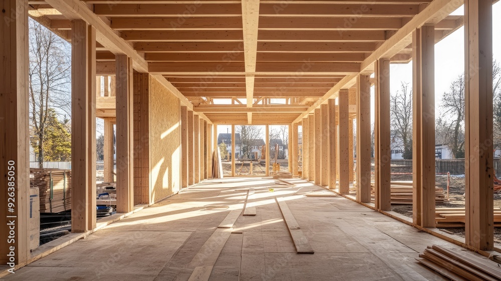 Wooden framework of a house under construction Wooden framework of a house under construction