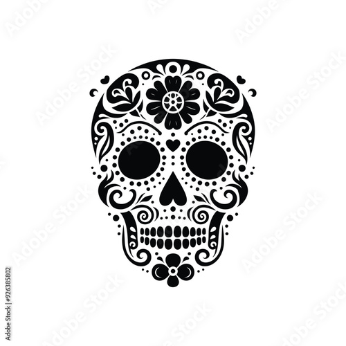 Day of the Dead Sugar Skull Vector – Black Floral Catrina Design | Dia de los Muertos Clipart
