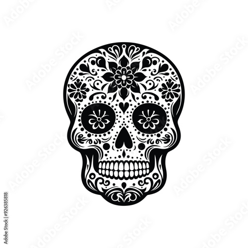 Day of the Dead Sugar Skull Vector – Black Floral Catrina Design | Dia de los Muertos Clipart