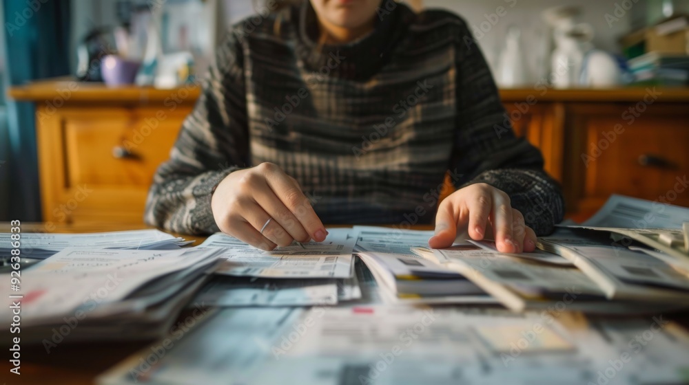 A woman is calculating her monthly expenses while sitting at her desk at home. A woman is calculating her monthly expenses while sitting at her desk at home.