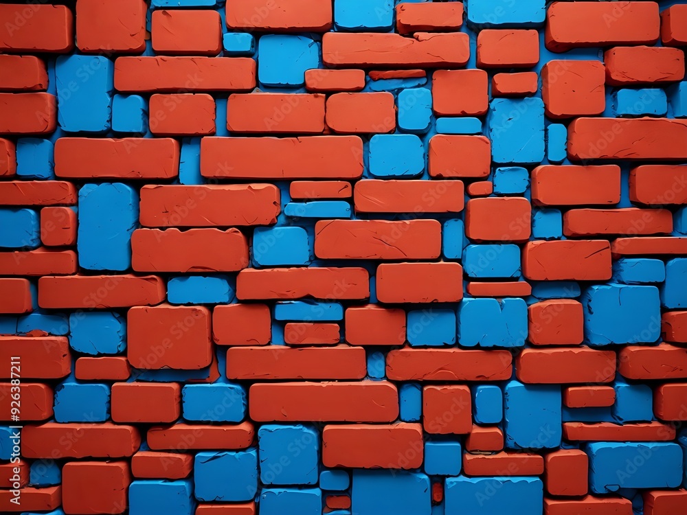 Abstract brick wall texture in red and blue. Abstract brick wall texture in red and blue.