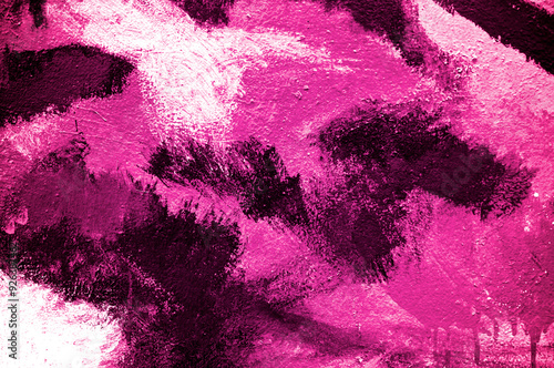 Abstract paint pink or magenta brush on wall background with kid. Acrylic hand painted with earth tone. Fashion, beauty, sexy, erotic mood. Close up.