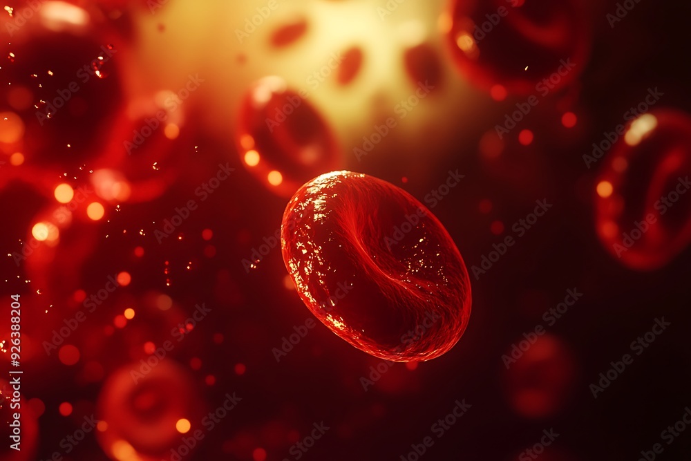 Highly detailed macro shot of red blood cells flowing through veins, rendered with deep red color and dynamic lighting effects, highlighting the essence of human blood circulation Highly detailed macro shot of red blood cells flowing through veins, rendered with deep red color and dynamic lighting effects, highlighting the essence of human blood circulation