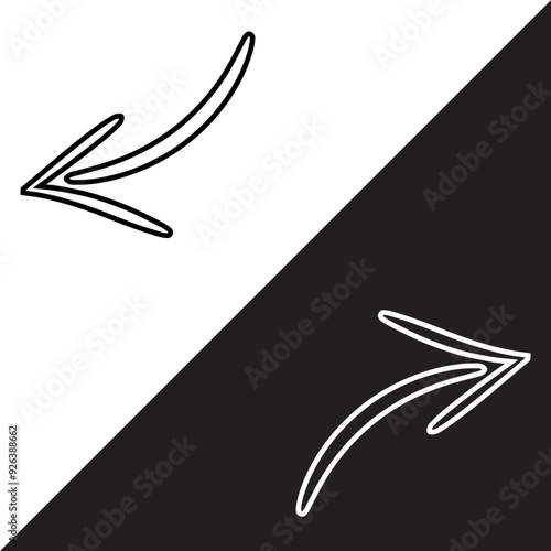 Curved arrow icon vector. Arrow pointer icon sign symbol in trendy flat style. Arrow left right vector icon illustration isolated on white and black background	
