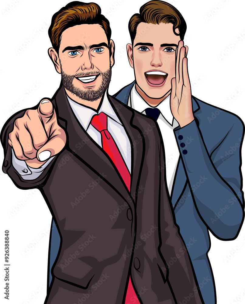 people whispering gossip or business secret to friend surprised In Retro Vintage Pop Art Comic Style people whispering gossip or business secret to friend surprised In Retro Vintage Pop Art Comic Style
