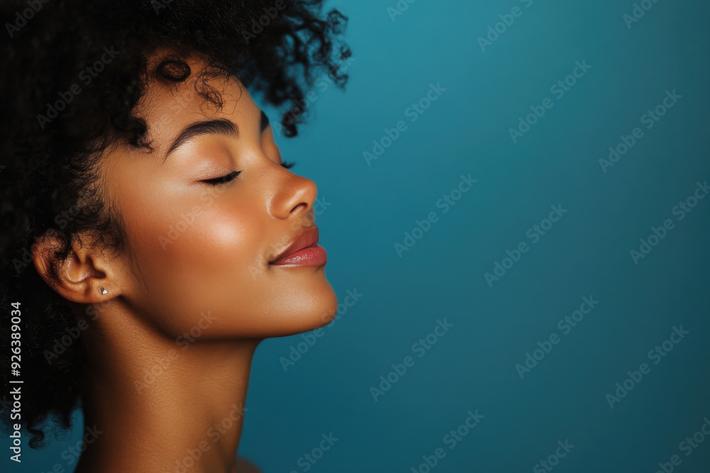 A close up of a tattooed black woman's face with her eyes closed A close up of a tattooed black woman's face with her eyes closed