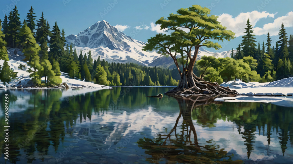 Naklejka premium 3d illustrated scene of a landscape enclosed by walls, prospect, outline, outlook, painting, panorama, photograph