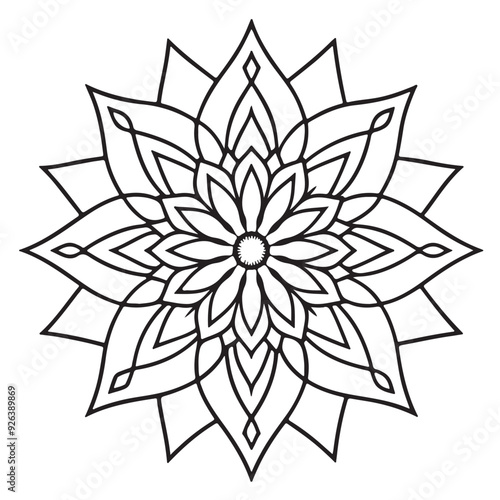 abstract  wild Mandela design png, adult anti-stress coloring page in line art, floral pattern coloring sheet