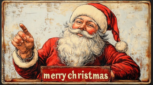 Retro Merry Christmas Card with Santa Claus Illustration