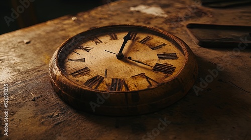 Wallpaper Mural Timeless Elegance: Rustic Wooden Clock at Noon - Perfect Wall Art Poster for Cozy Home Decor and Sport Interiors with Natural Light and Craftsmanship Highlights Torontodigital.ca