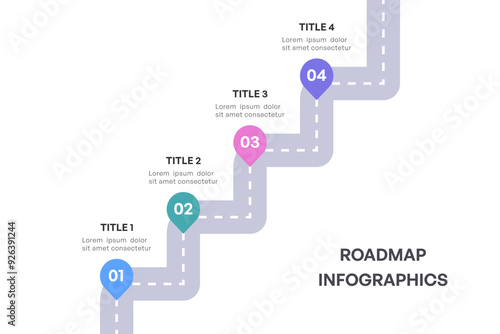 Comprehensive Roadmap Infographic, Strategic Milestone Path with 4 Key Stages