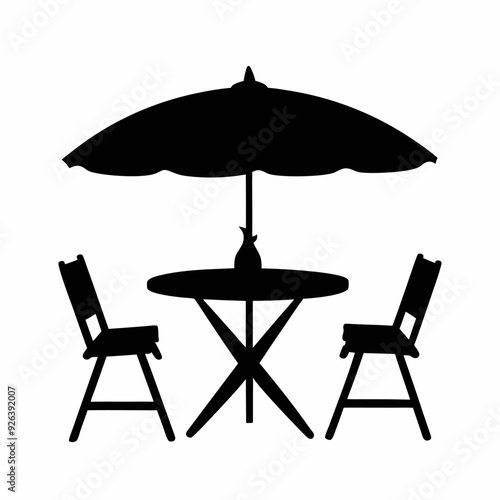 Outdoor table black and white silhouette illustration