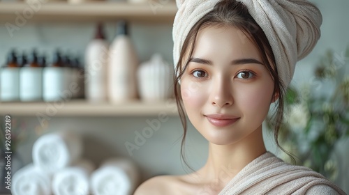 Graceful Young Lady Showcasing Her Skincare Routine with Natural Beauty Products. Skincare Essentials for Radiant Skin.