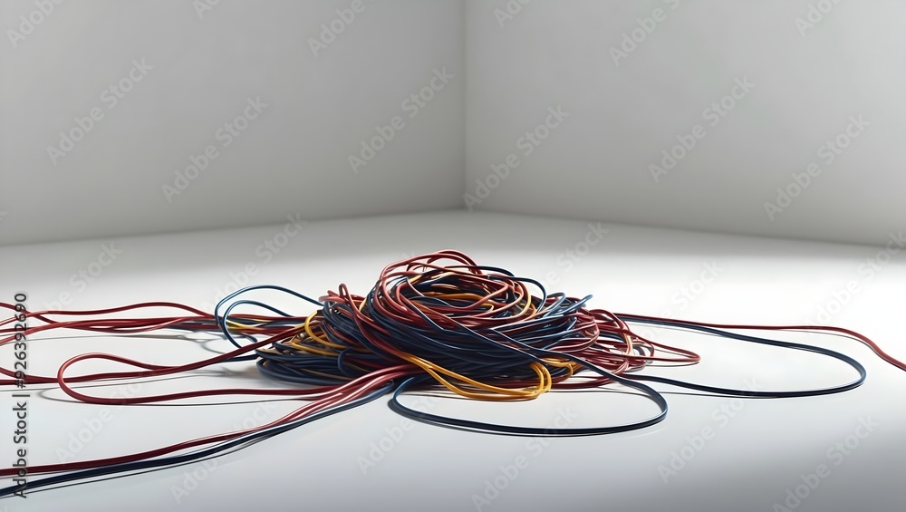 Wires in a messy pile on while background, Electronic waste, Recycling e-waste. Wires in a messy pile on while background, Electronic waste, Recycling e-waste.