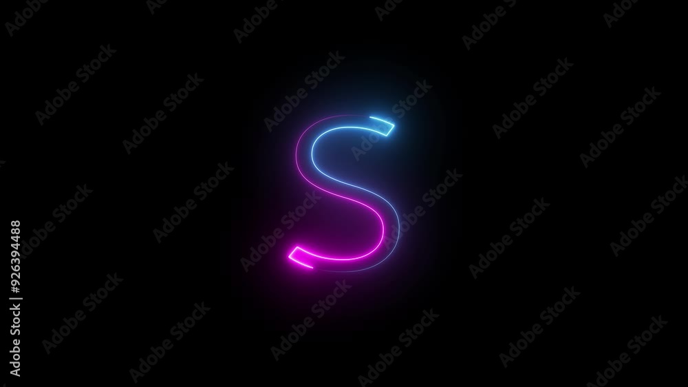 Animated Neon Glow Alphabet Symbol on Black Background. Animated Neon Glow Alphabet Symbol on Black Background.