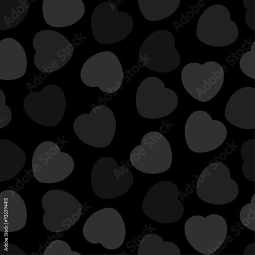Candy Heart Pattern With Dark Gray Hearts on a Black Background. Cheerful, Love, Valentines Day Seamless Vector Design