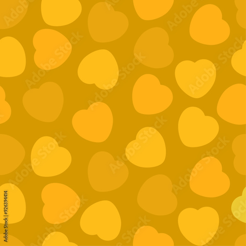 Vibrant Vector Candy Hearts Pattern With Orange, Yellow, and Gold Hearts on Yellow Background 