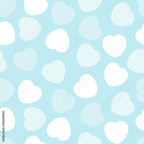 Colorful Candy Heart Pattern With White and Light Blue Hearts on a Blue Background. Cheerful, Love, Valentines Day Seamless Vector Design