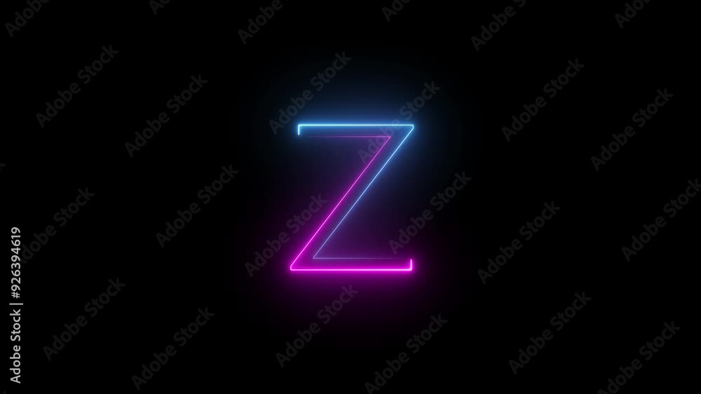 Animated Neon Glow Alphabet Symbol on Black Background. Animated Neon Glow Alphabet Symbol on Black Background.