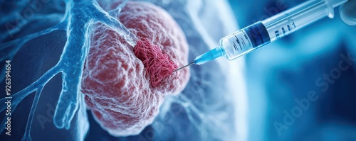Close-up of biopsy needle extracting tissue from a lung mass, emphasizing the diagnostic process in lung cancer detection