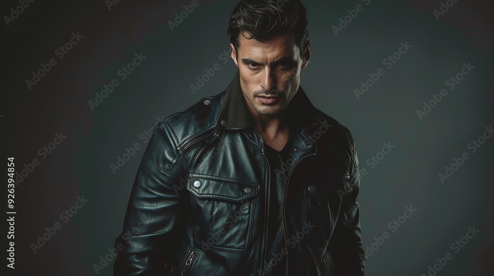 A man in a leather jacket stares intensely at the camera. A man in a leather jacket stares intensely at the camera.