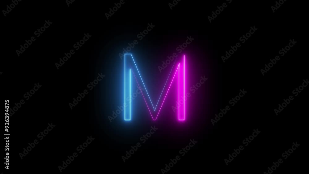 Animated Neon Glow Alphabet Symbol on Black Background. Animated Neon Glow Alphabet Symbol on Black Background.