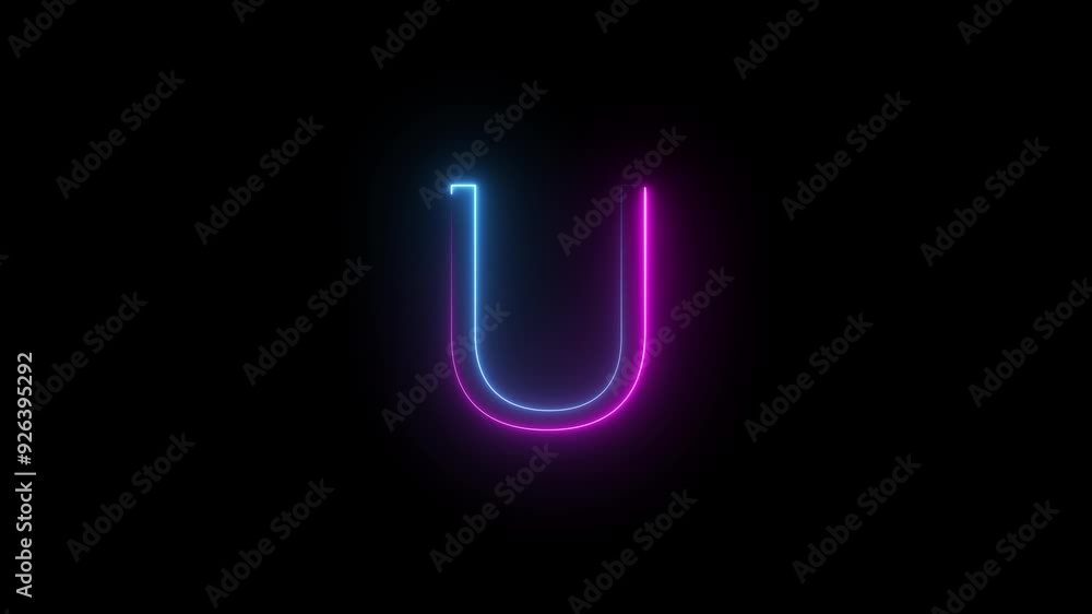 Animated Neon Glow Alphabet Symbol on Black Background. Animated Neon Glow Alphabet Symbol on Black Background.