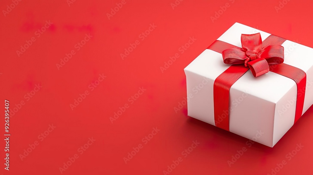 Fototapeta premium Open red gift box with ribbon on red background.